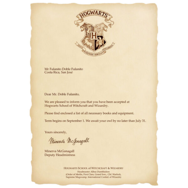 Carta invitación a Hogwarts personalizada - Imagen 2